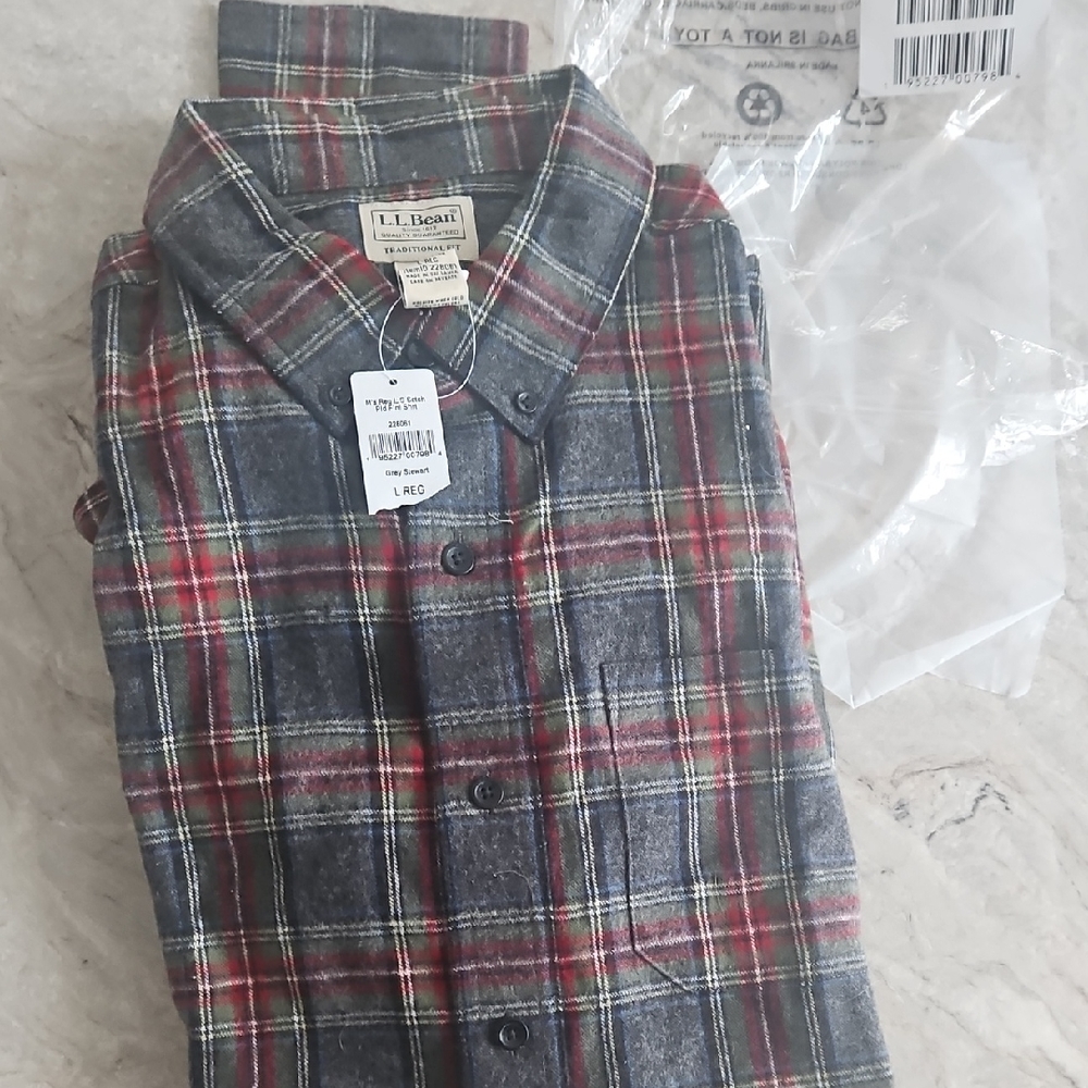 L.L. Bean Gray and Red Plaid Shirt-mens LG